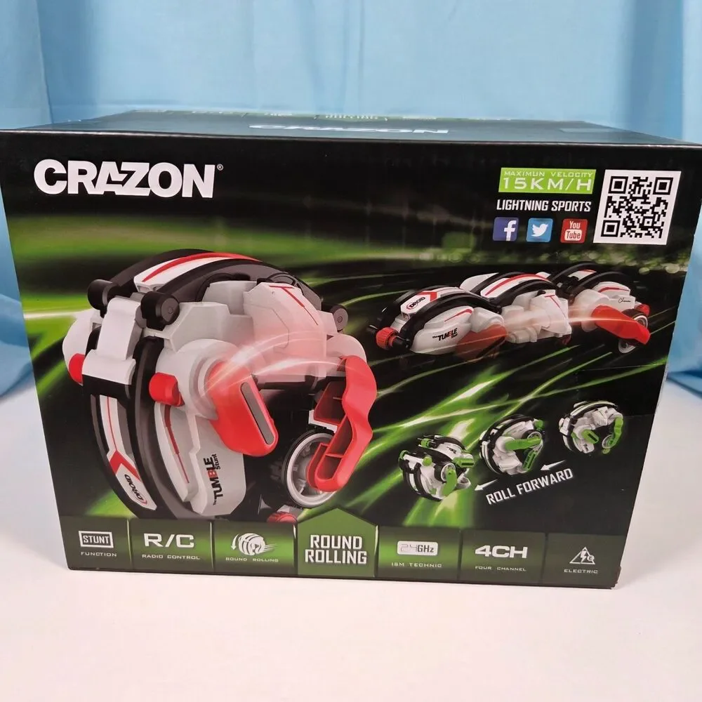 RC Round Rolling Stunt Snake Car with LED Lights Hot Engine  NEW Red & White